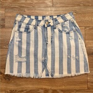 Blue and White Striped Jean Skirt